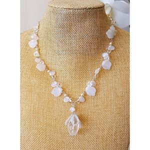 Czech glass bead necklace white milk glass and crystal Vintage